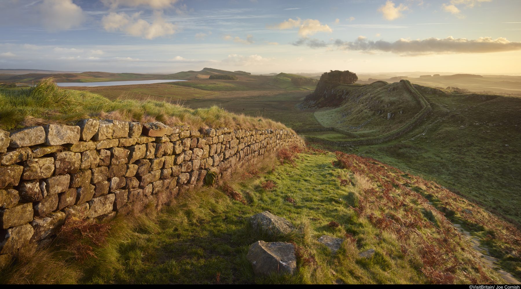 Hadrians wall winding into hills ahead