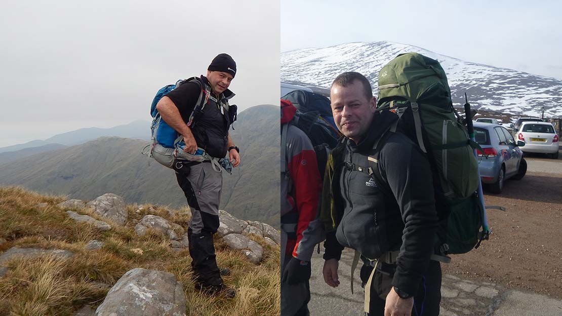 mountain ways ireland guide in split picture with two different rucksack sizes on