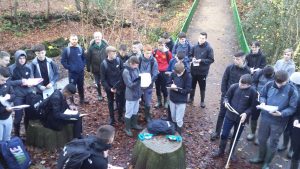 Geography pupils taking measurements on fieldtrip