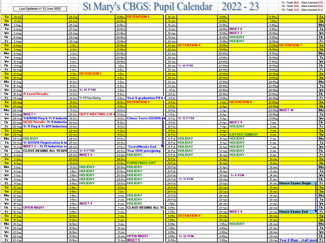 School Calendar - St Mary's CBGS Belfast
