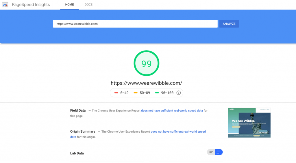 Site speed from Google page speed insights. 