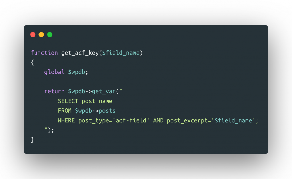 Get the ACF Field Code Function