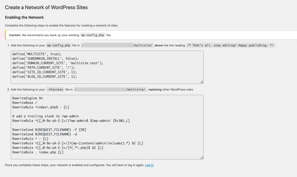 Copy the network details to enable multisite support