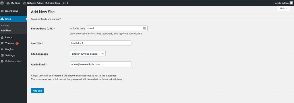 Add a new site to the multisite