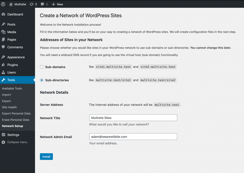 Create a multisite network