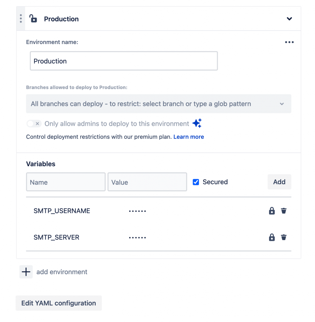 Production Variables in Bitbucket